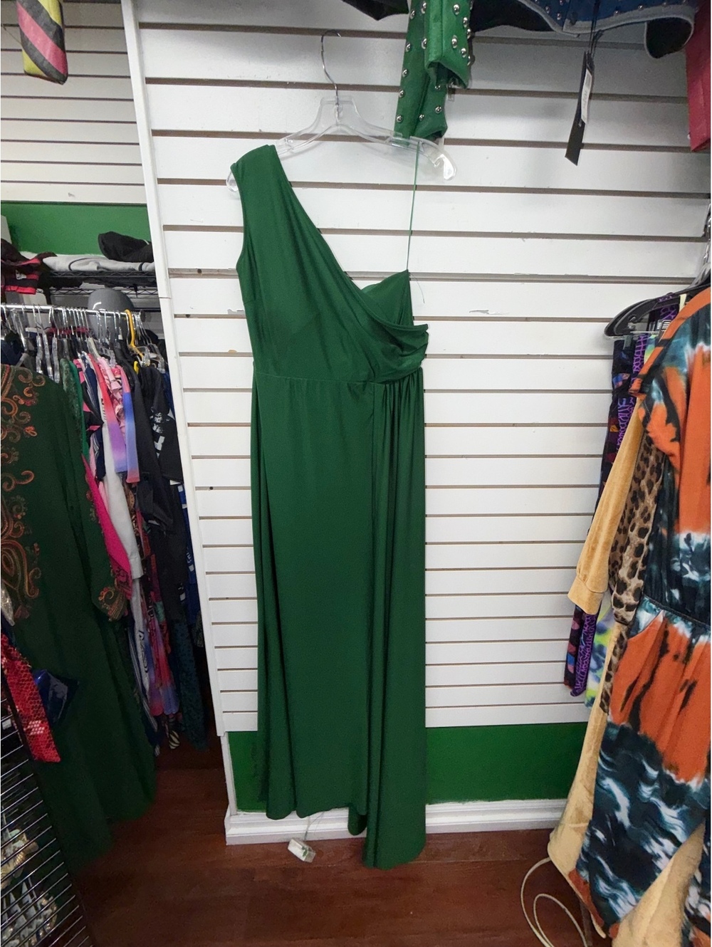Fashion Nova XL Emerald Green One Shoulder Draped Maxi Dress